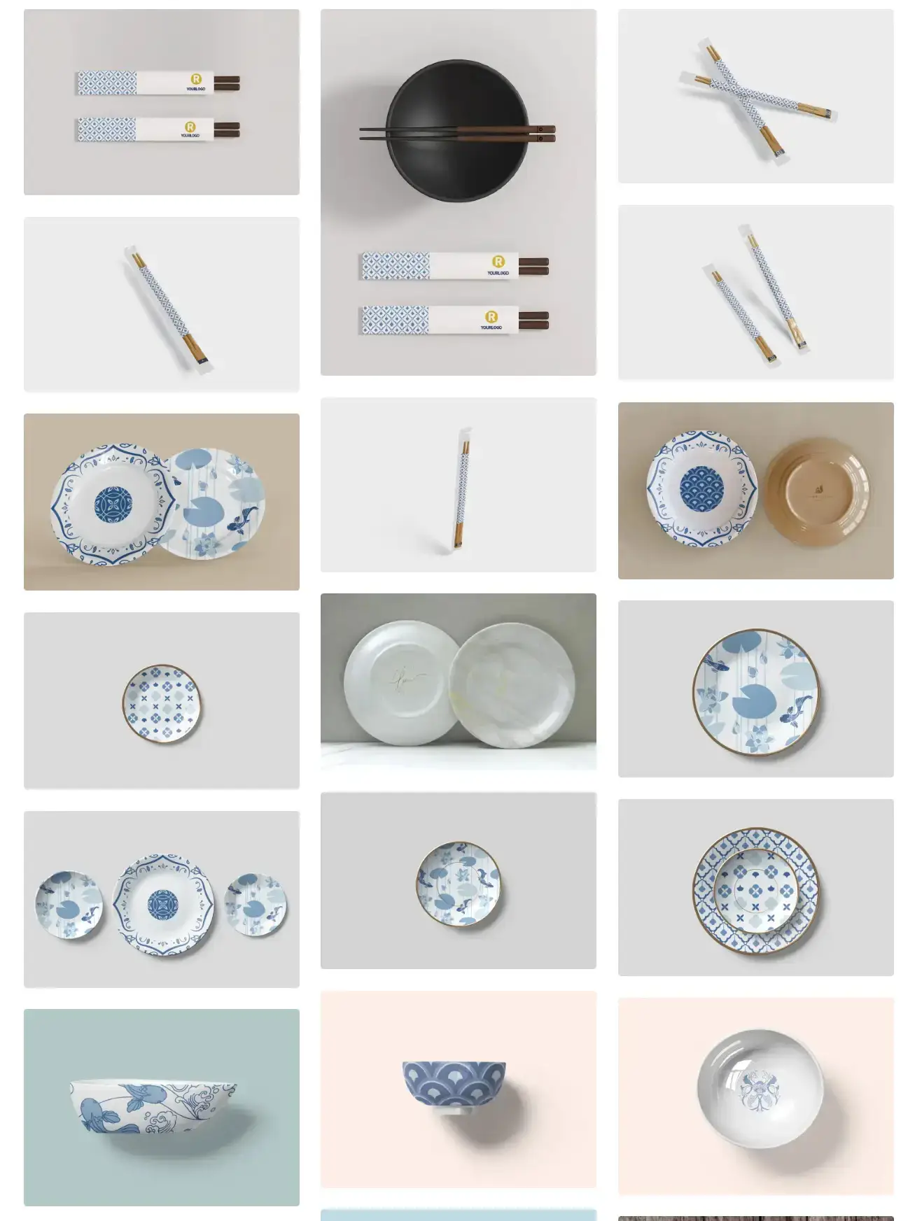 餐具杯子陶瓷盘子餐饮碗碟筷子品牌展示贴图样机