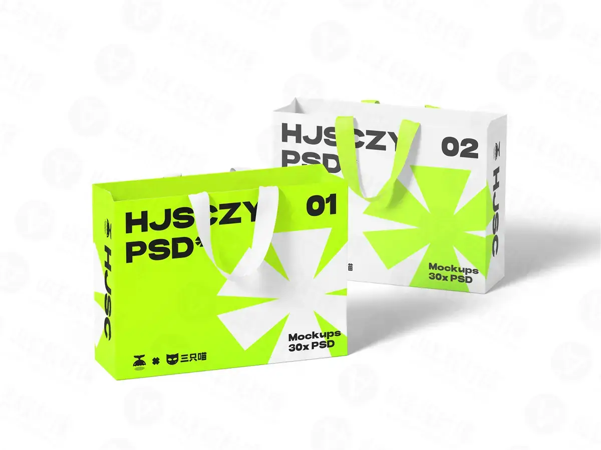 手提袋礼品购物袋效果图贴图样机刀版图
