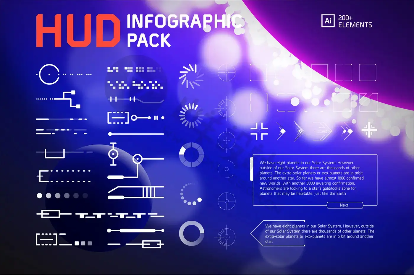 未来科技感HUD信息图表形状图案AI矢量