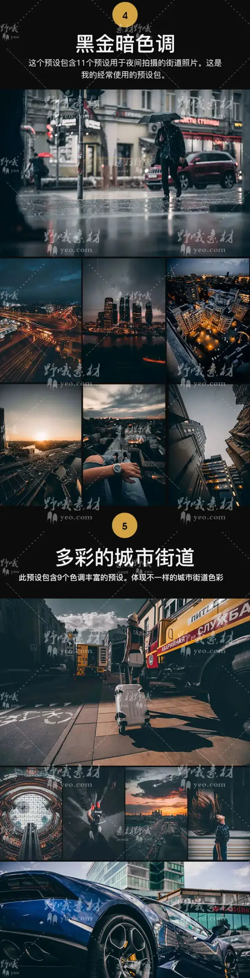 工业风城市黑金街拍夜景人像调色滤镜