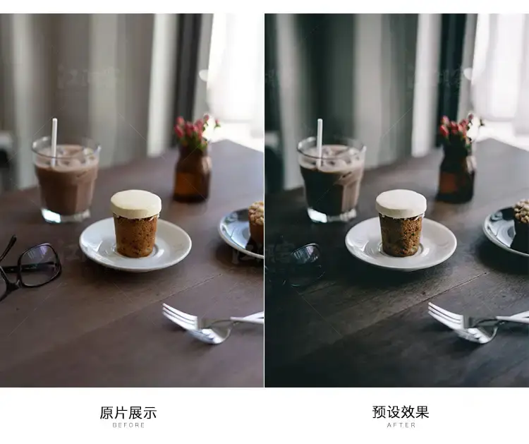 静谧美食咖啡馆暗冷调静物调色滤镜LR预设
