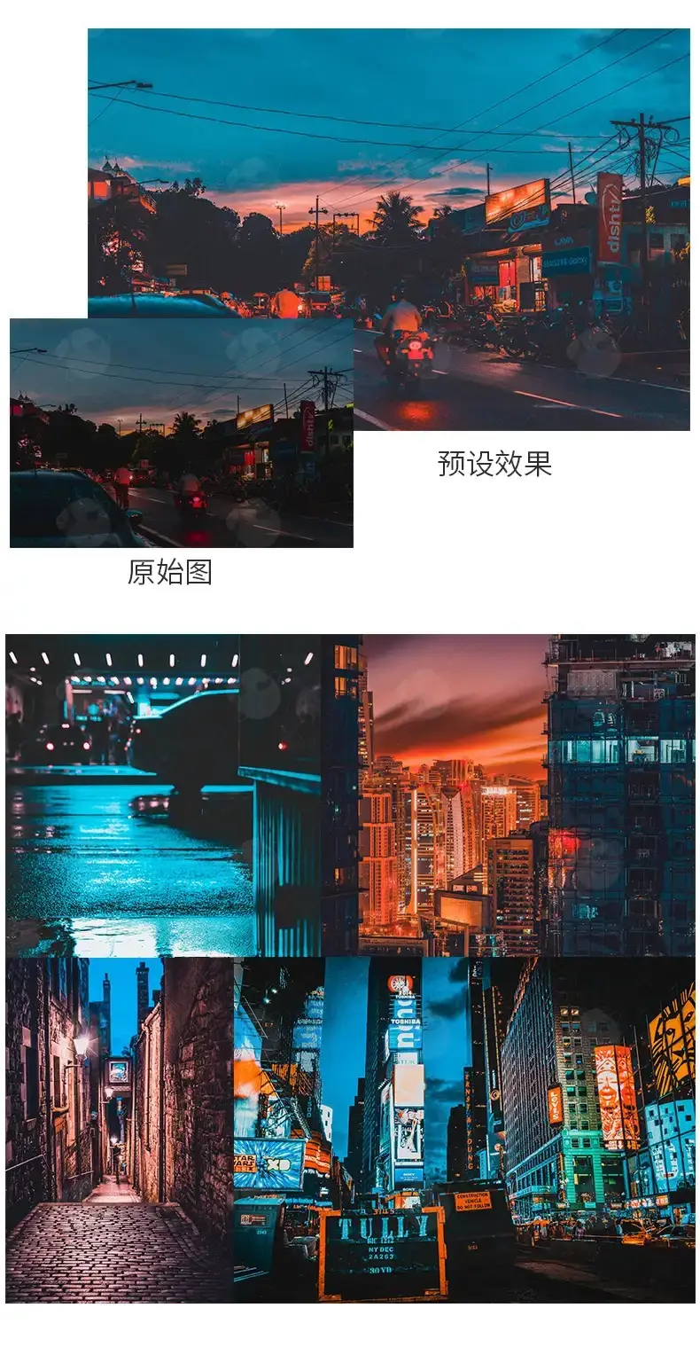 城市蓝橙街拍夜景摄影人像滤镜后期调色预设