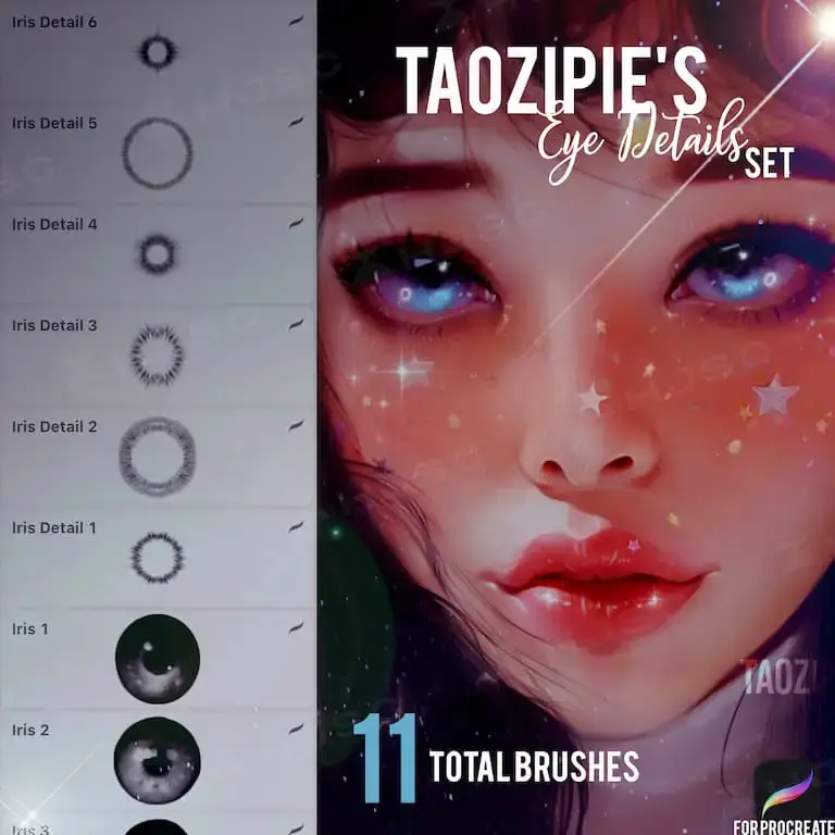 全套taozipie网红插画人像人物美妆厚涂procreate笔刷