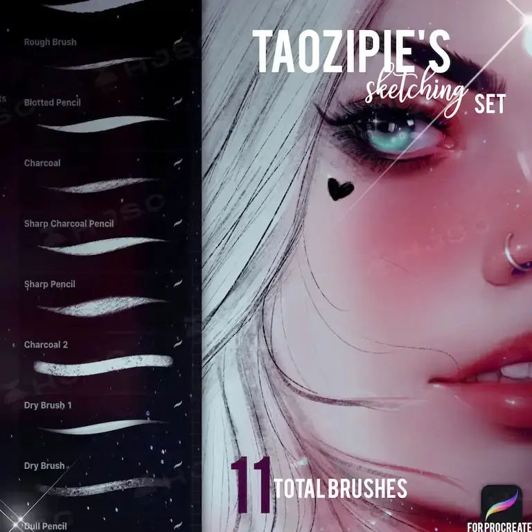全套taozipie网红插画人像人物美妆厚涂procreate笔刷