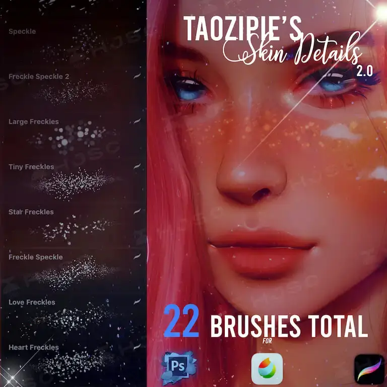 全套taozipie网红插画人像人物美妆厚涂procreate笔刷