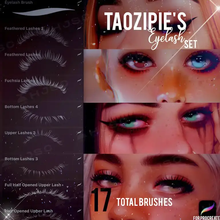 全套taozipie网红插画人像人物美妆厚涂procreate笔刷