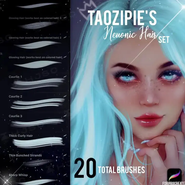 全套taozipie网红插画人像人物美妆厚涂procreate笔刷