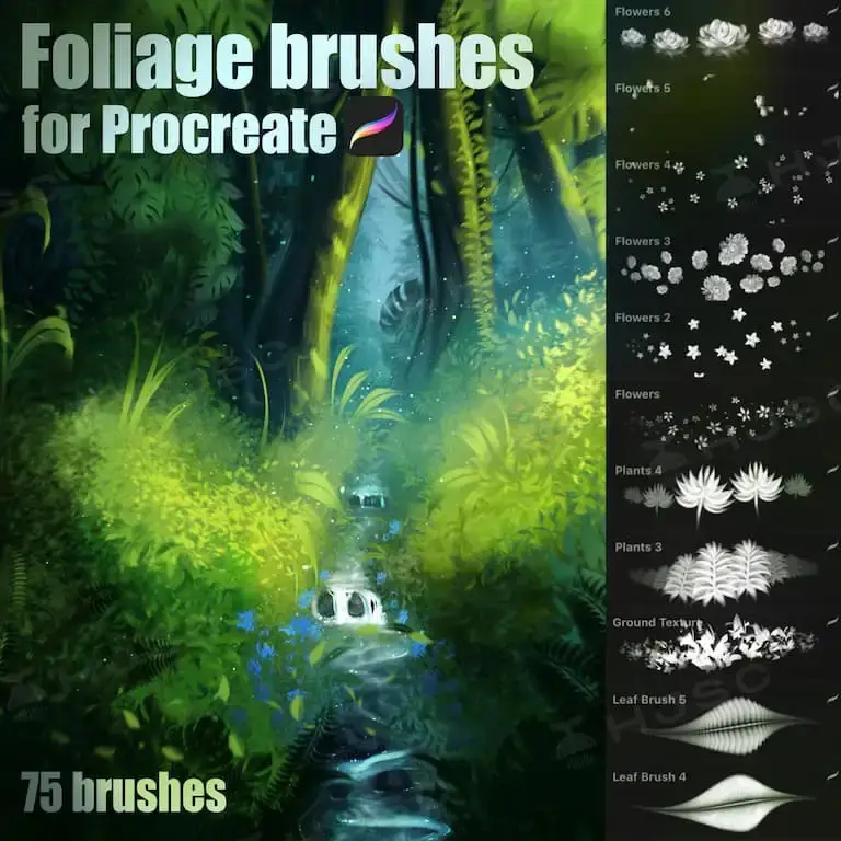 植物森林场景树叶杂草树木叶子procreate笔刷