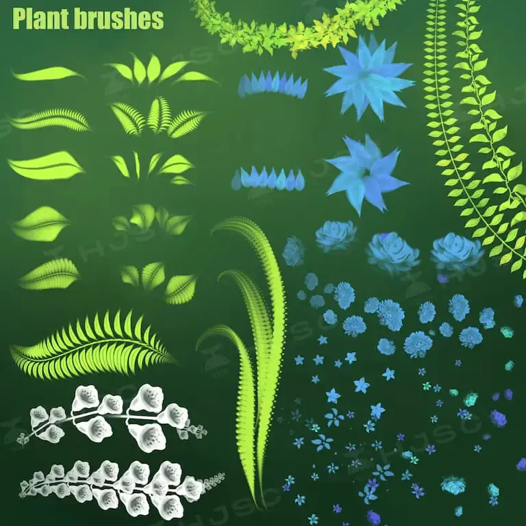 植物森林场景树叶杂草树木叶子procreate笔刷