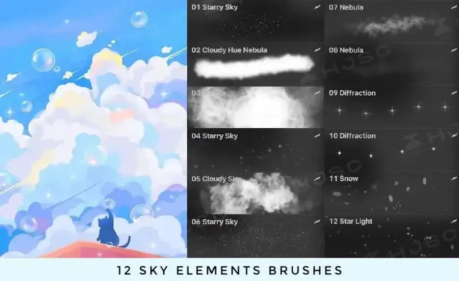动漫宫崎骏天空云彩白云procreate笔刷