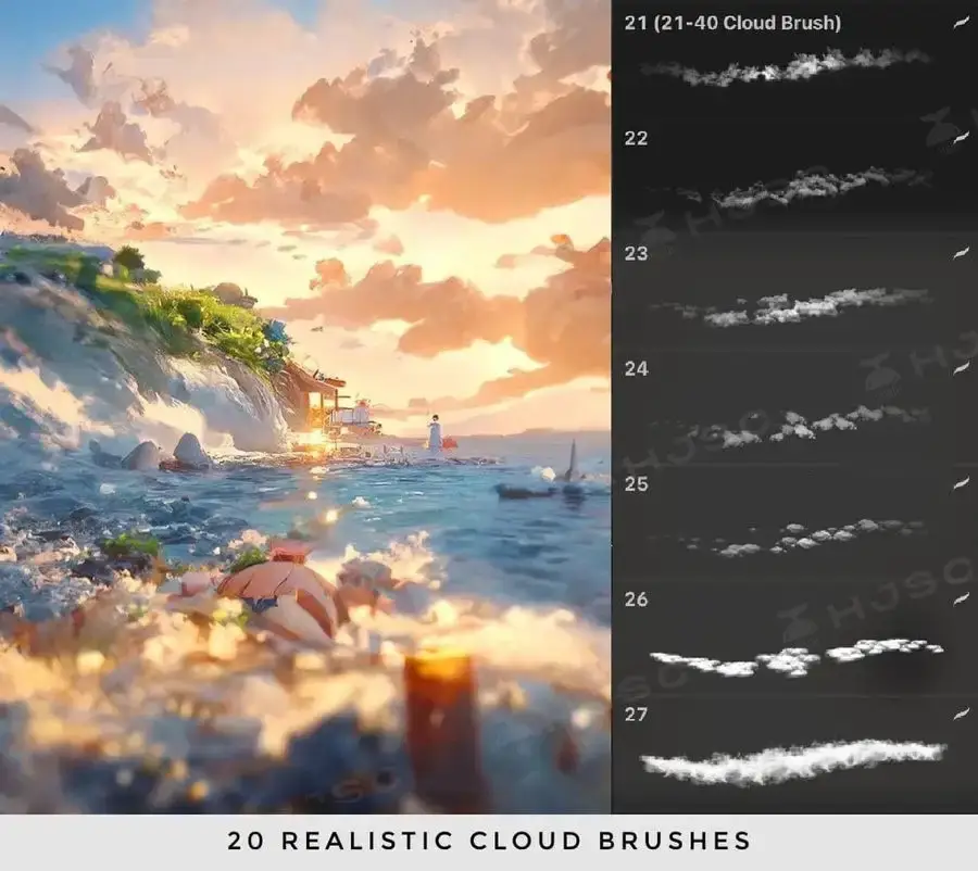 动漫宫崎骏天空云彩白云procreate笔刷
