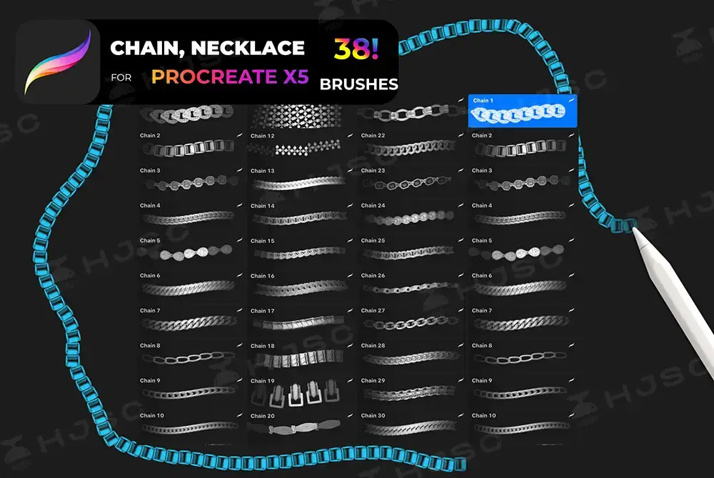 宝石珠宝项链立体金属链条项链procreate笔刷