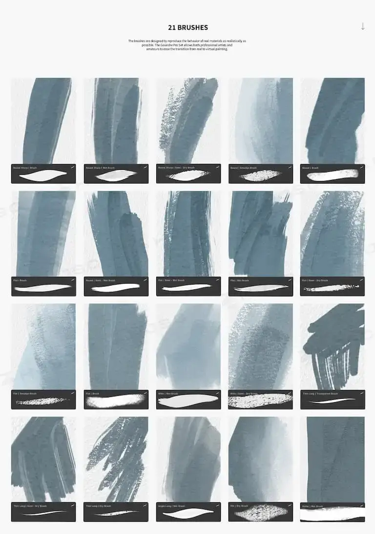 水粉笔刷丙烯画水粉画水粉笔procreate笔刷