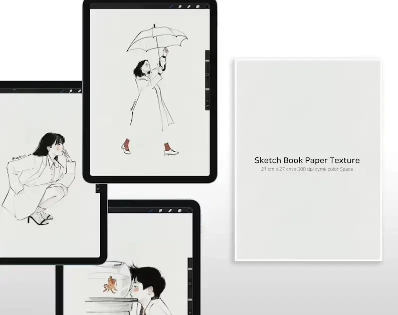 韩国插画师Leessuu素描人像画笔纸纹铅笔速写起稿procreate笔刷