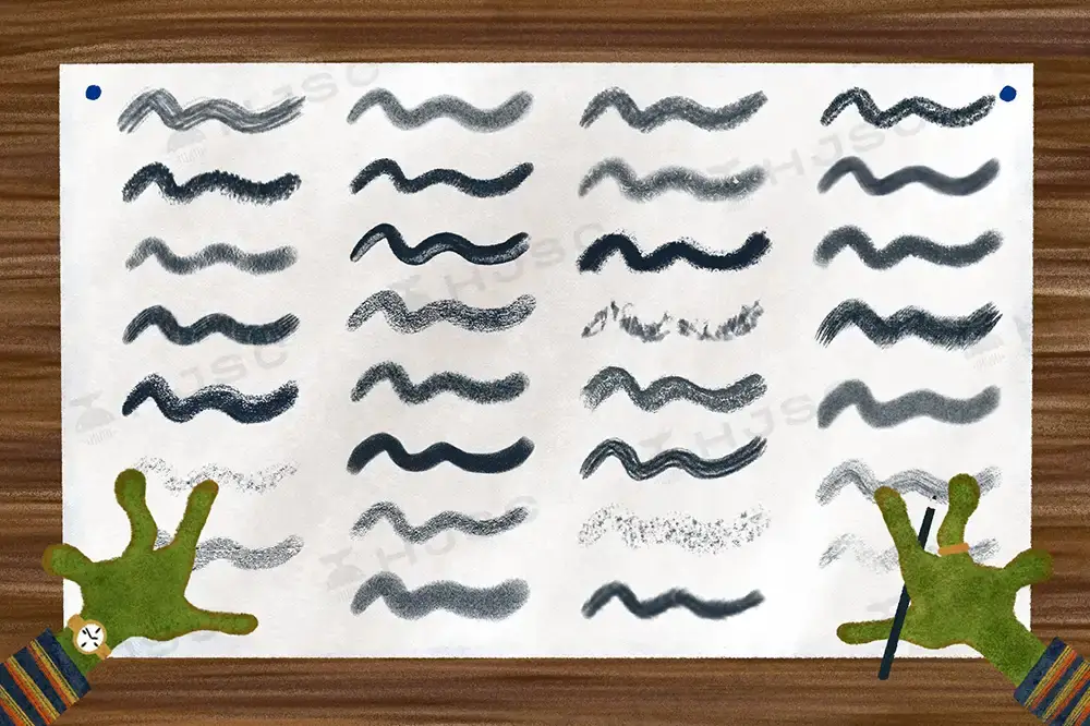 趣味儿童插画绘本风铅笔粗糙质感蜡笔绘画Procreate笔刷