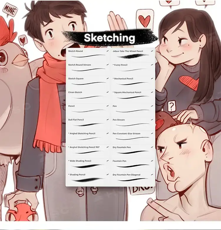 Jingsketch插画人像厚涂水彩色卡procreate笔刷