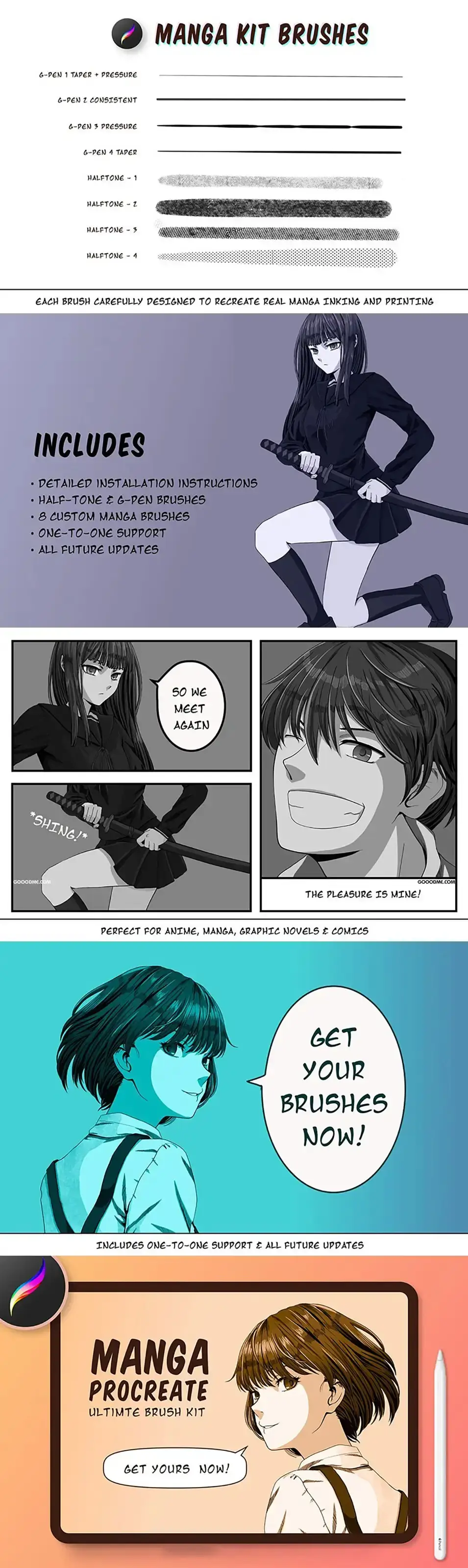 日式漫画插画Procreate笔刷 附色卡素材