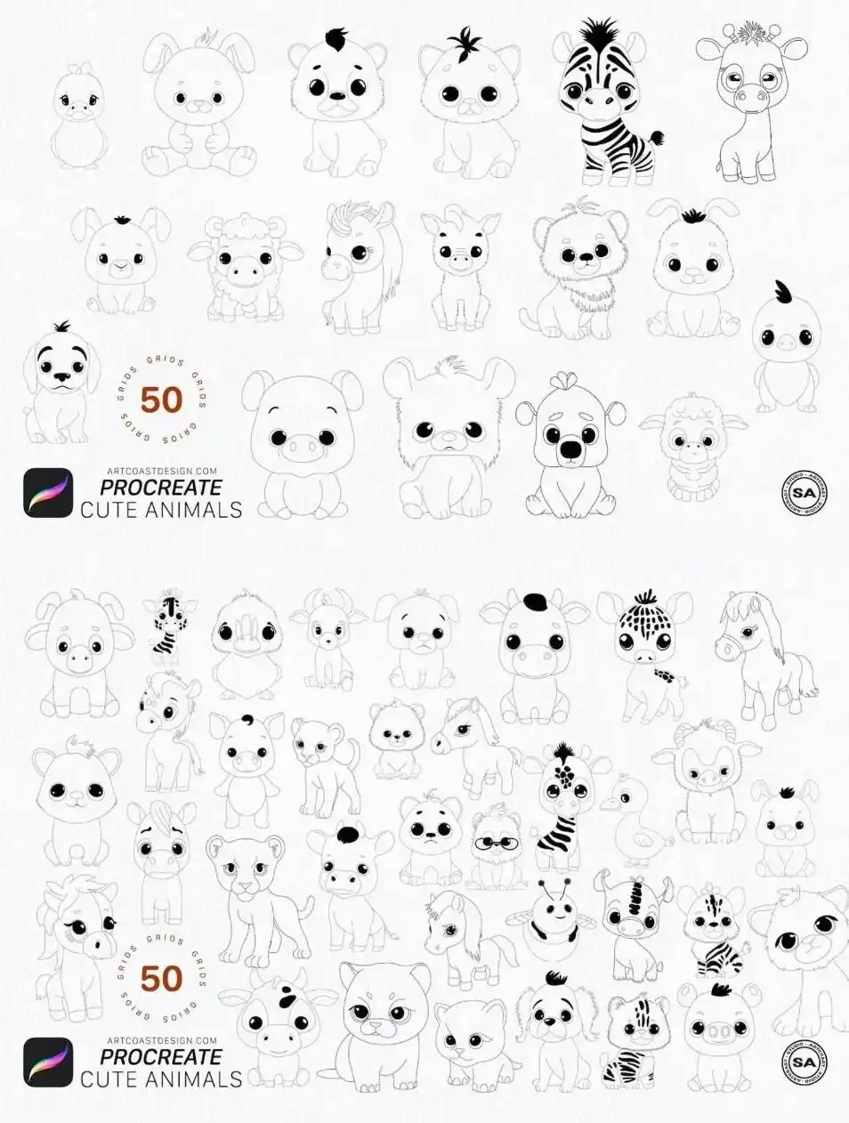可爱的动物线稿Procreate笔刷