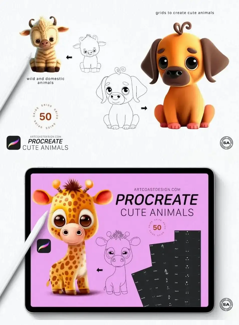 可爱的动物线稿Procreate笔刷
