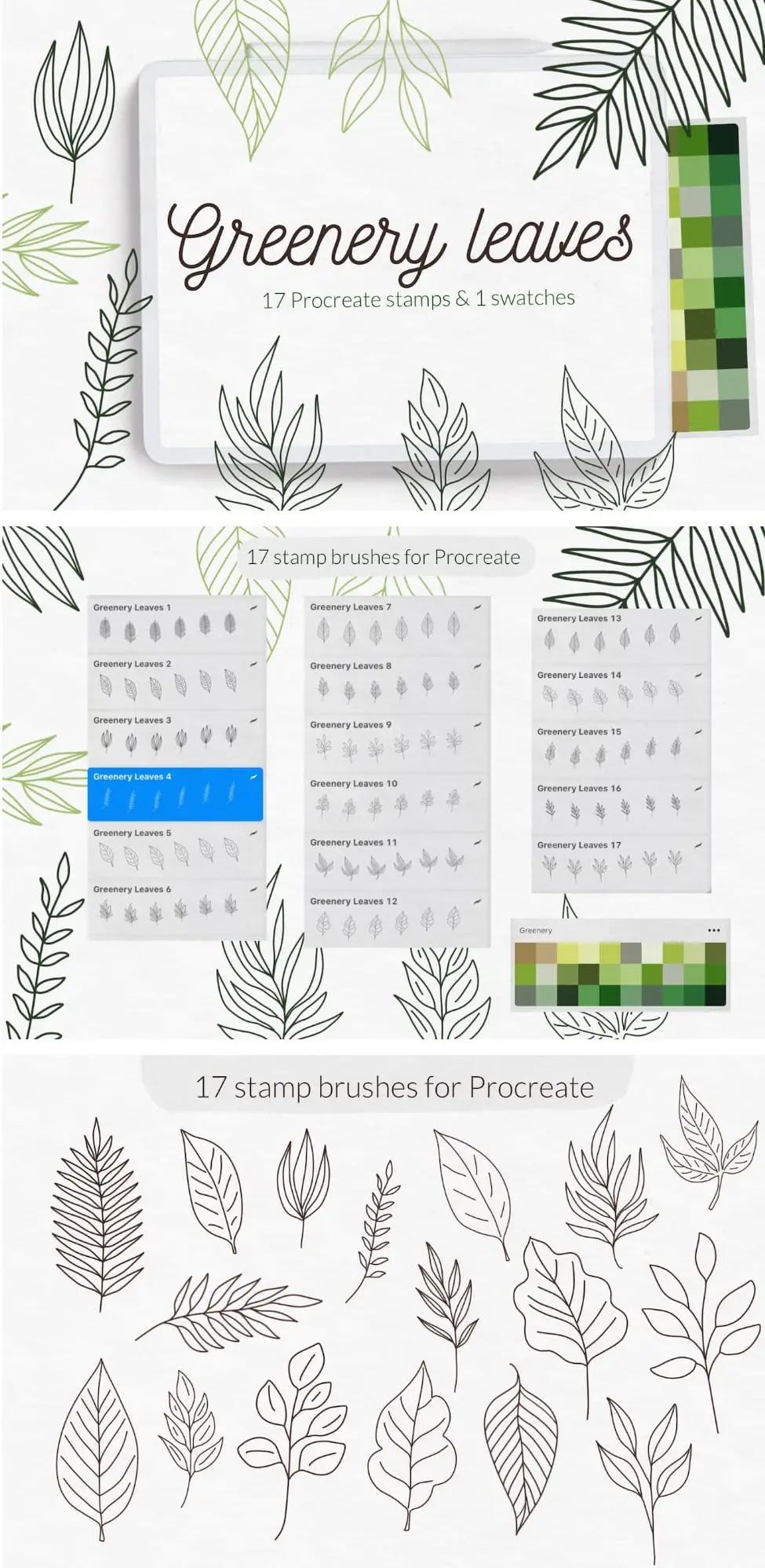 绿叶树叶ipad笔刷Procreate笔刷
