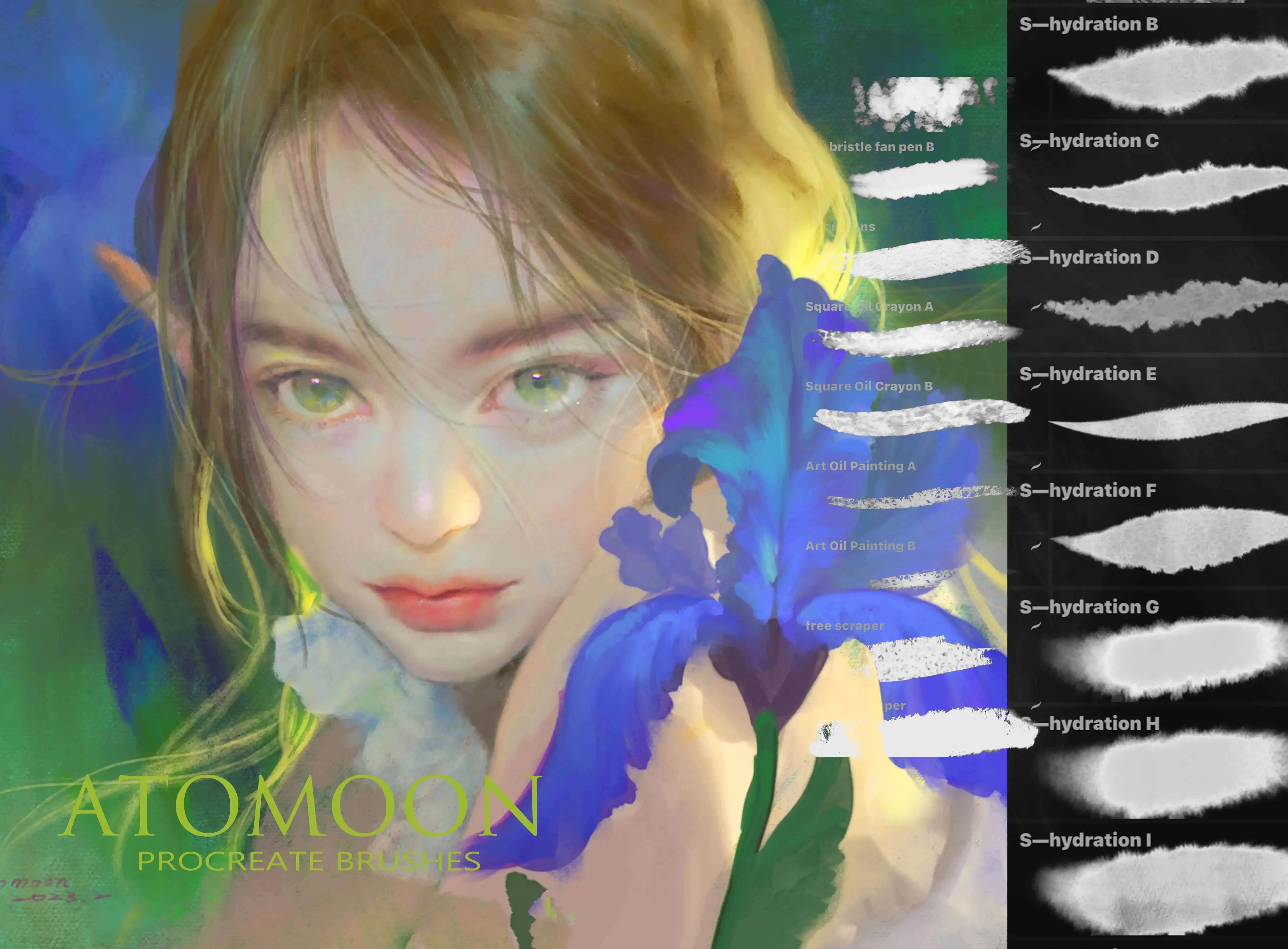 厚涂动漫水墨木炭粉彩油画水彩手绘Procreate笔刷