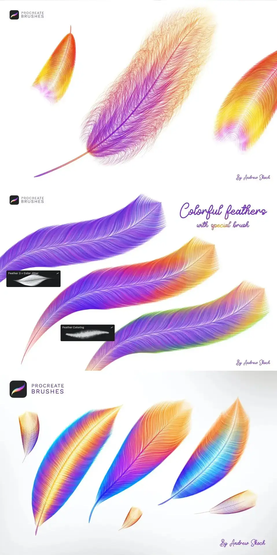 可爱卡通羽毛毛发画笔Procreate笔刷