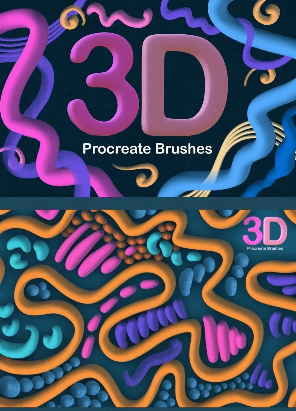 卡通有趣3D立体气泡笔触艺术绘画Procreate笔刷