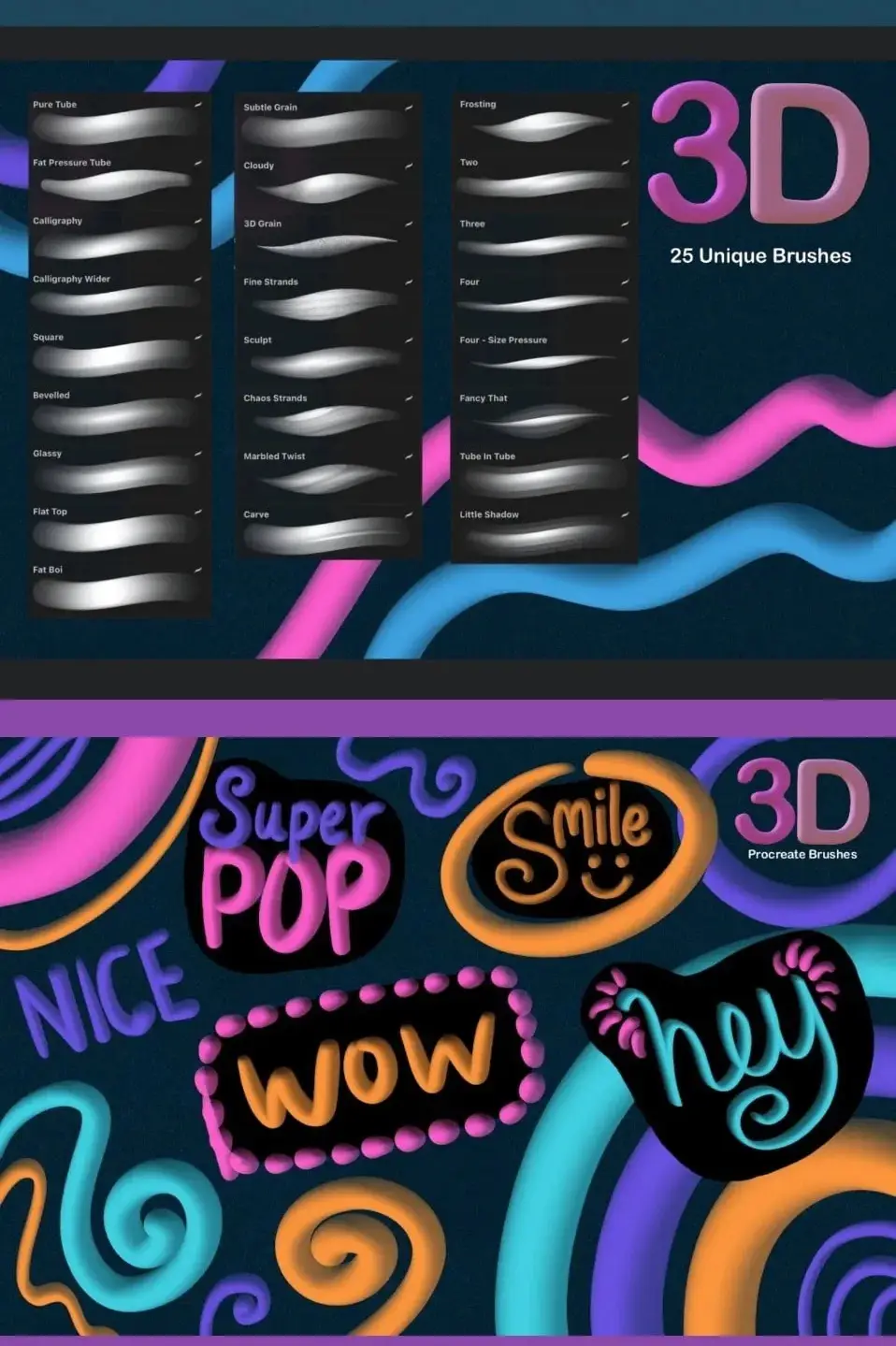 卡通有趣3D立体气泡笔触艺术绘画Procreate笔刷