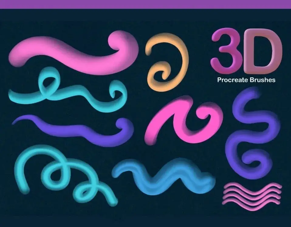 卡通有趣3D立体气泡笔触艺术绘画Procreate笔刷
