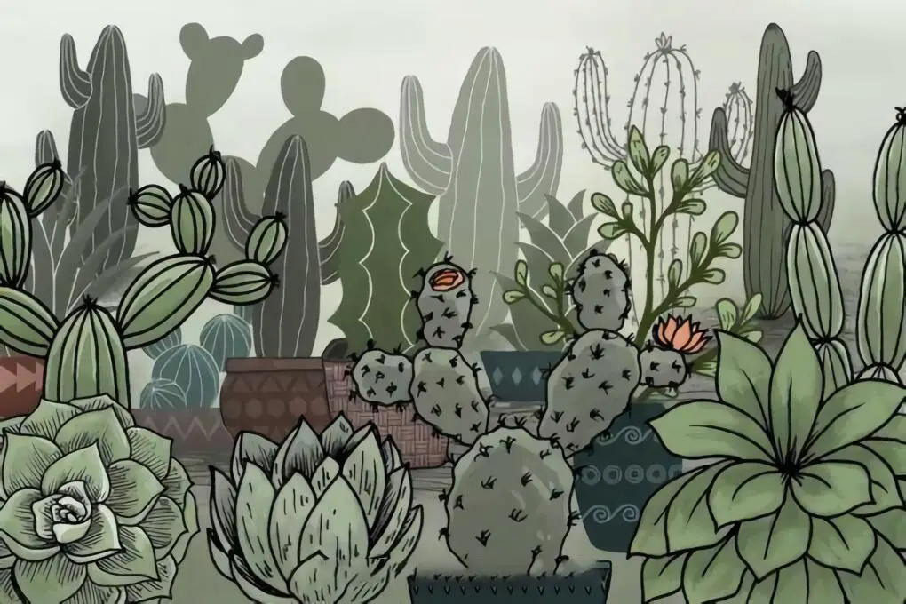 仙人掌多肉植物和花盆Procreate笔刷